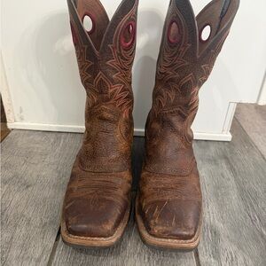 Ariat Brown Leather Western Boots with Red Accents